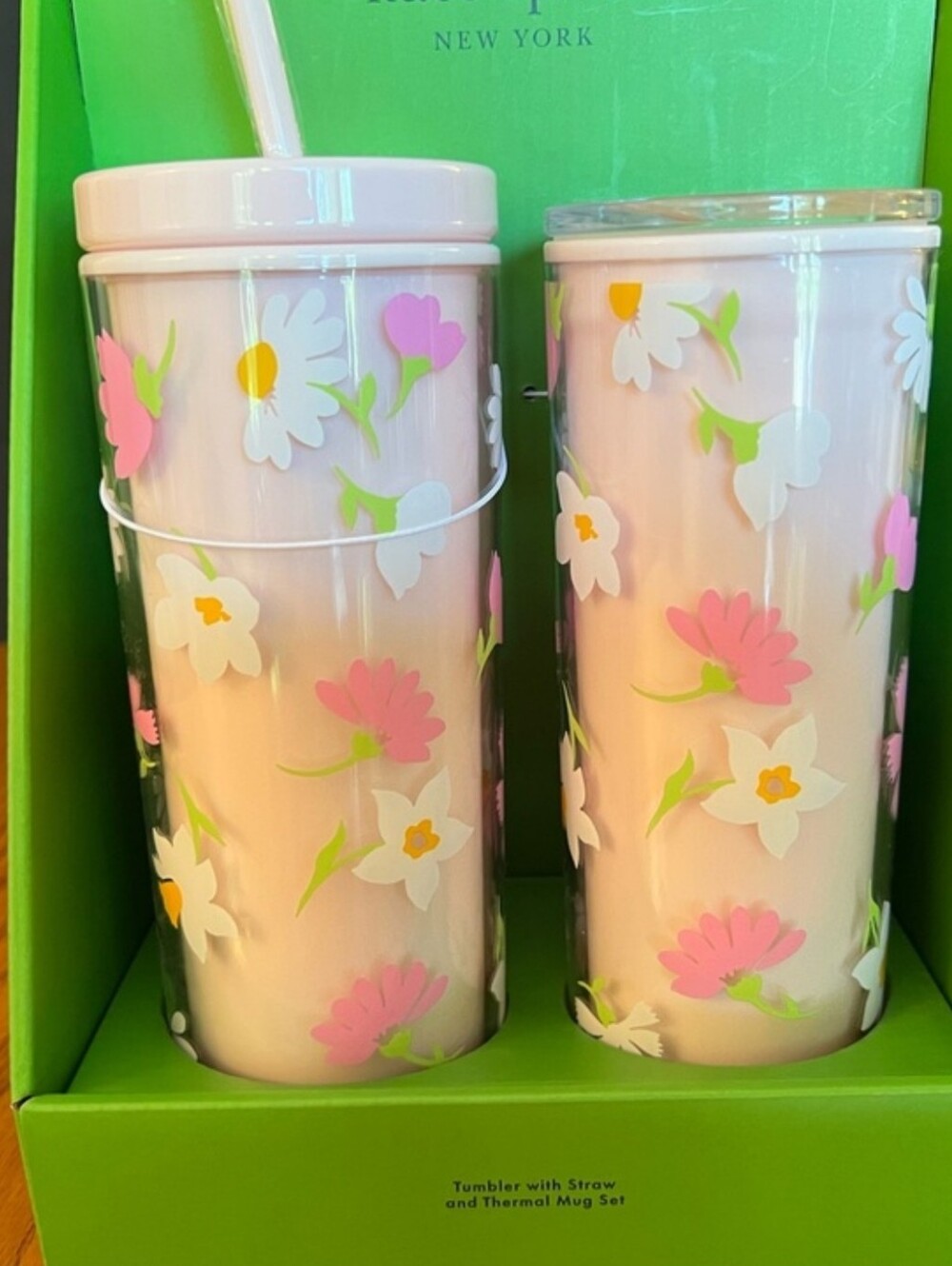kate spade pastel pink floral tumbler and travel cup set
